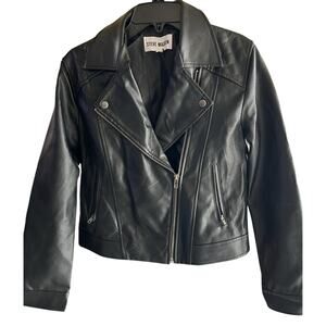STEVE MADDEN Black short moto biker jacket quilted vegan leather NWOT Sz M